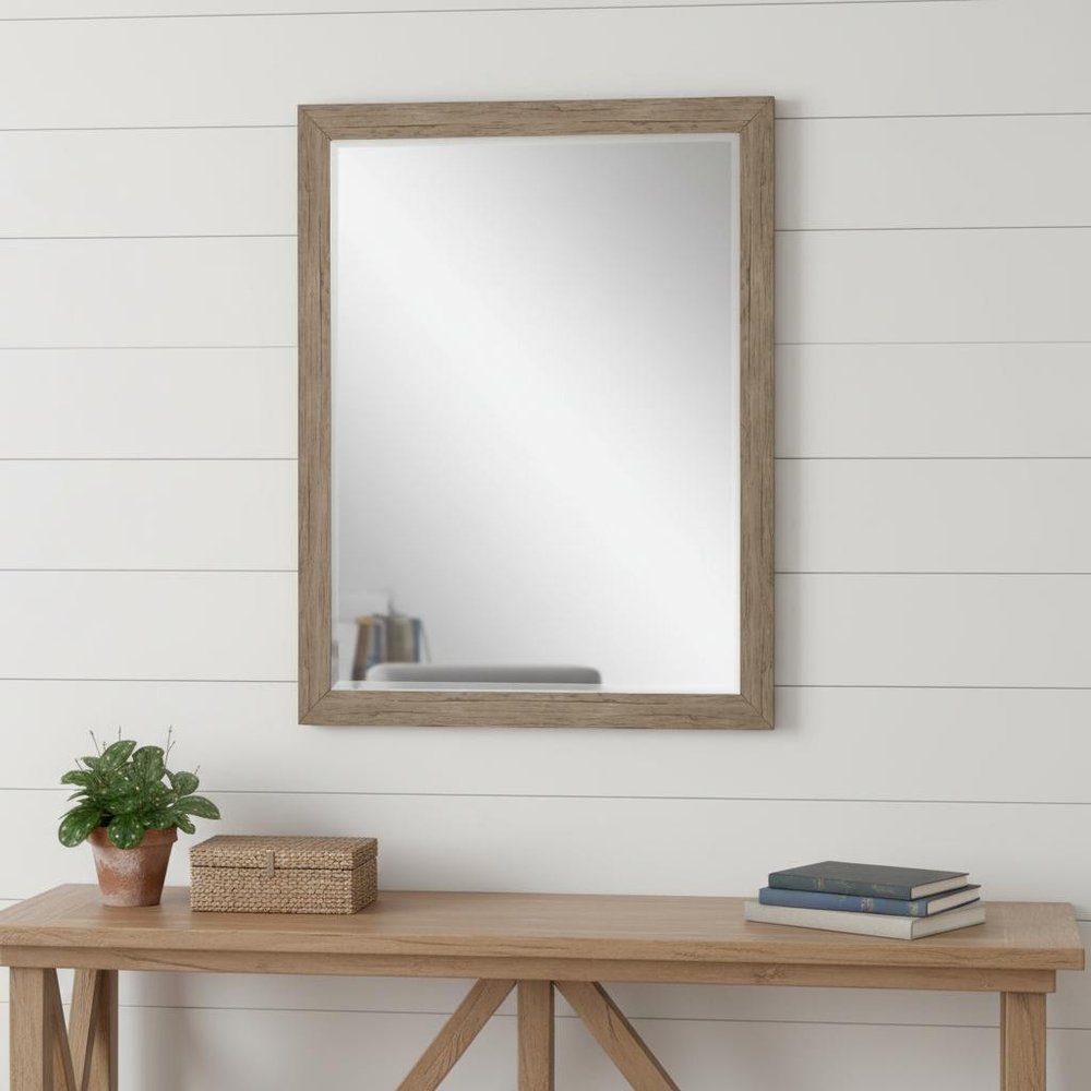33" Light Brown Framed Accent Mirror