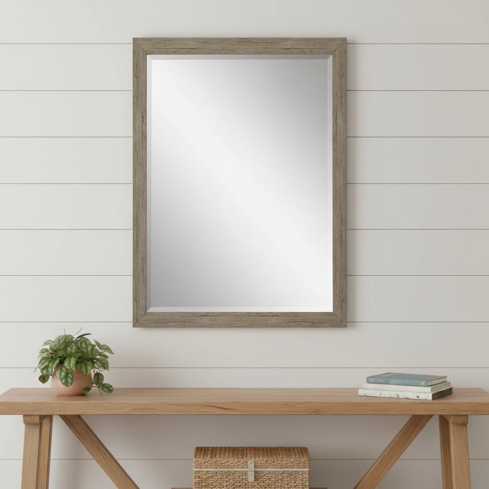39" Light Brown Framed Accent Mirror