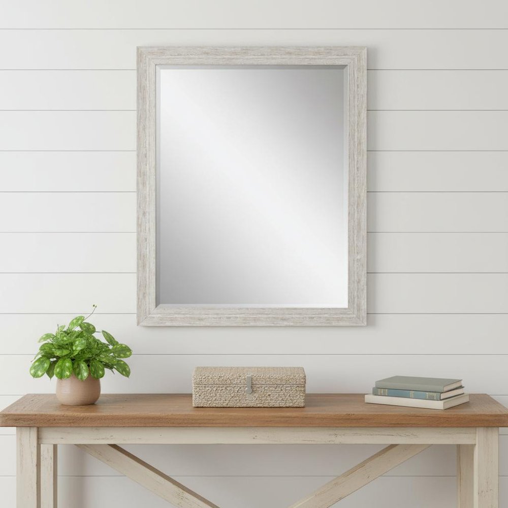 34" White Distressed Wood Framed Accent Mirror
