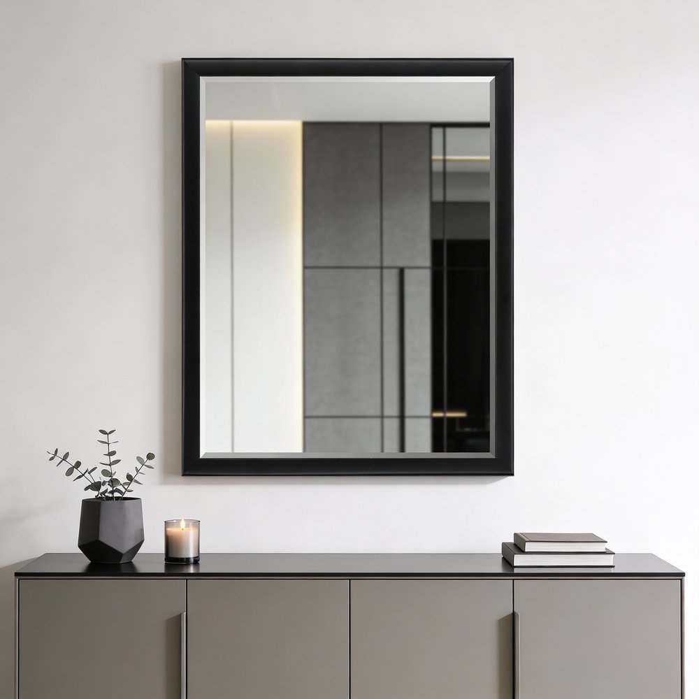50" Black Solid Wood Framed Accent Mirror