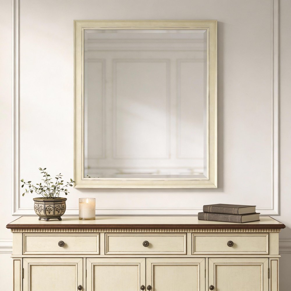 52" Ivory Distressed Wood Framed Accent Mirror