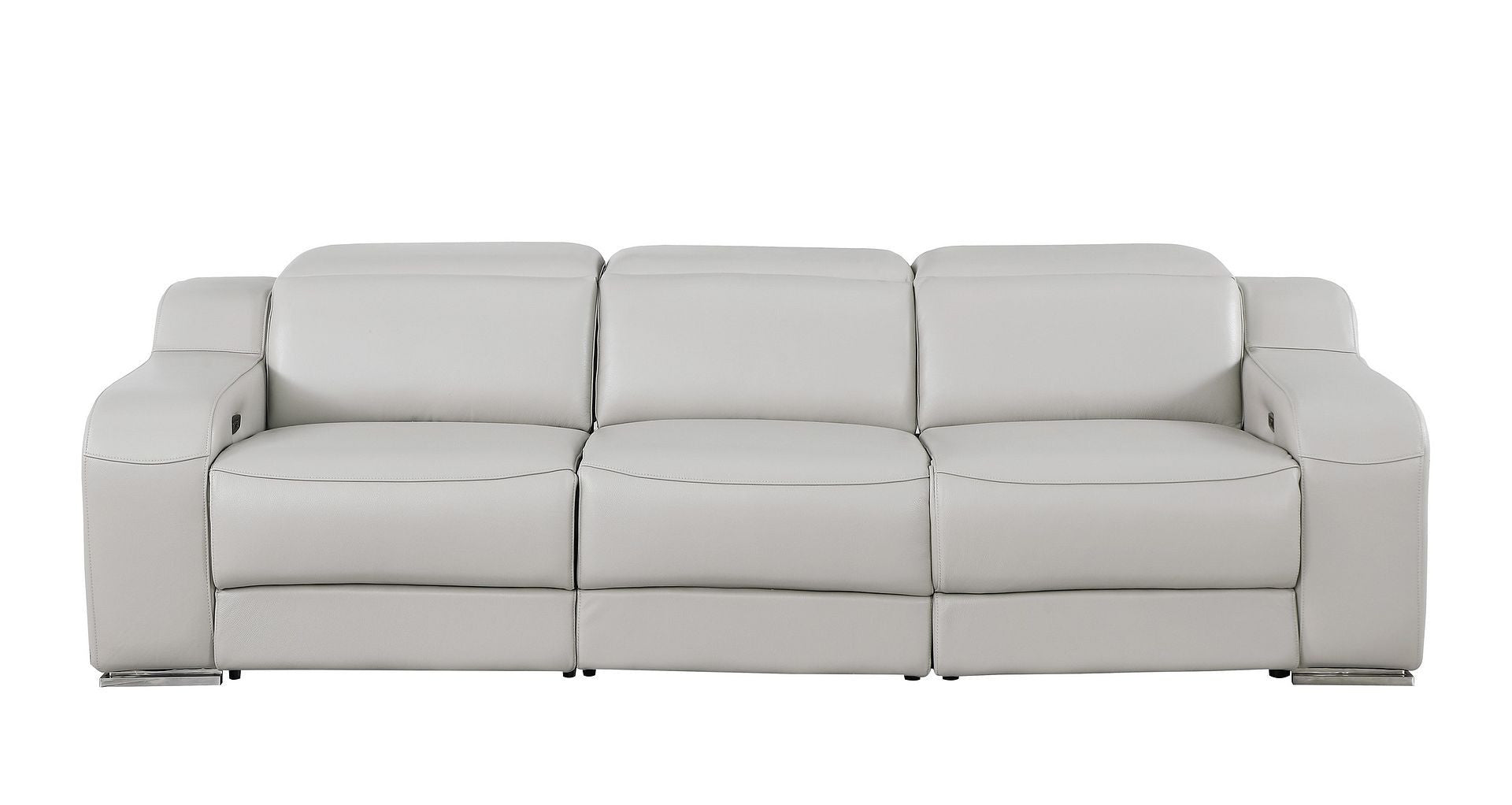 103" Light Gray Italian Leather Reclining USB Sofa