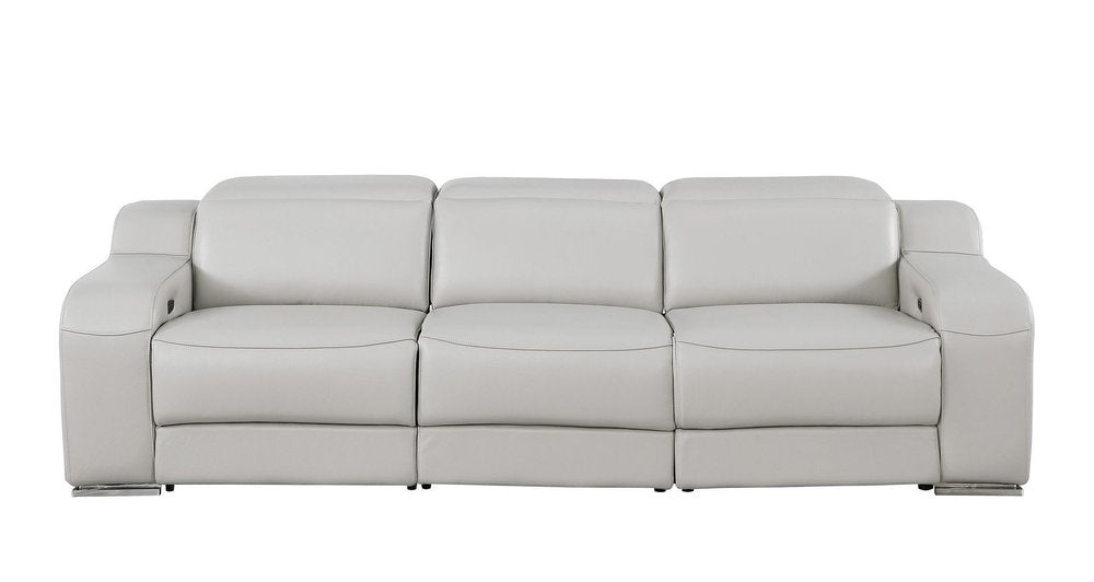 103" Beige Italian Leather Reclining USB Sofa