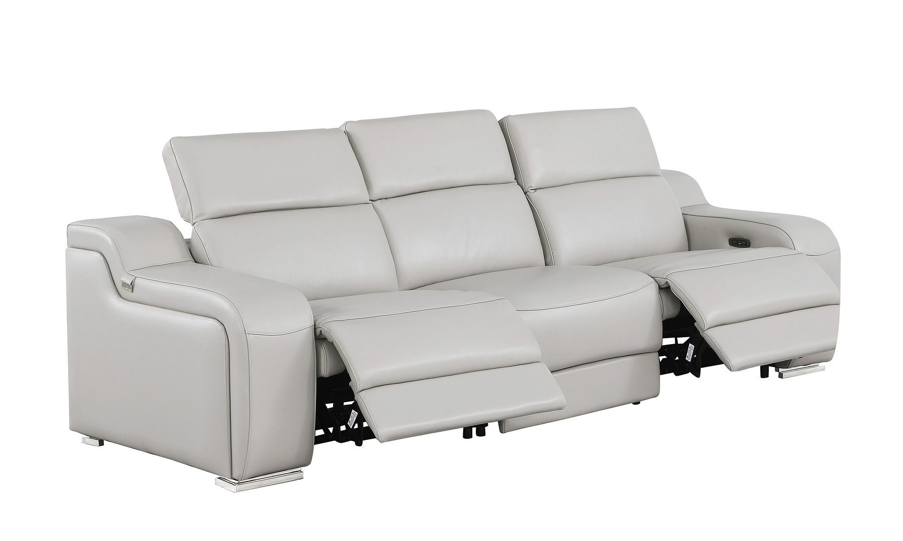 103" Light Gray Italian Leather Reclining USB Sofa