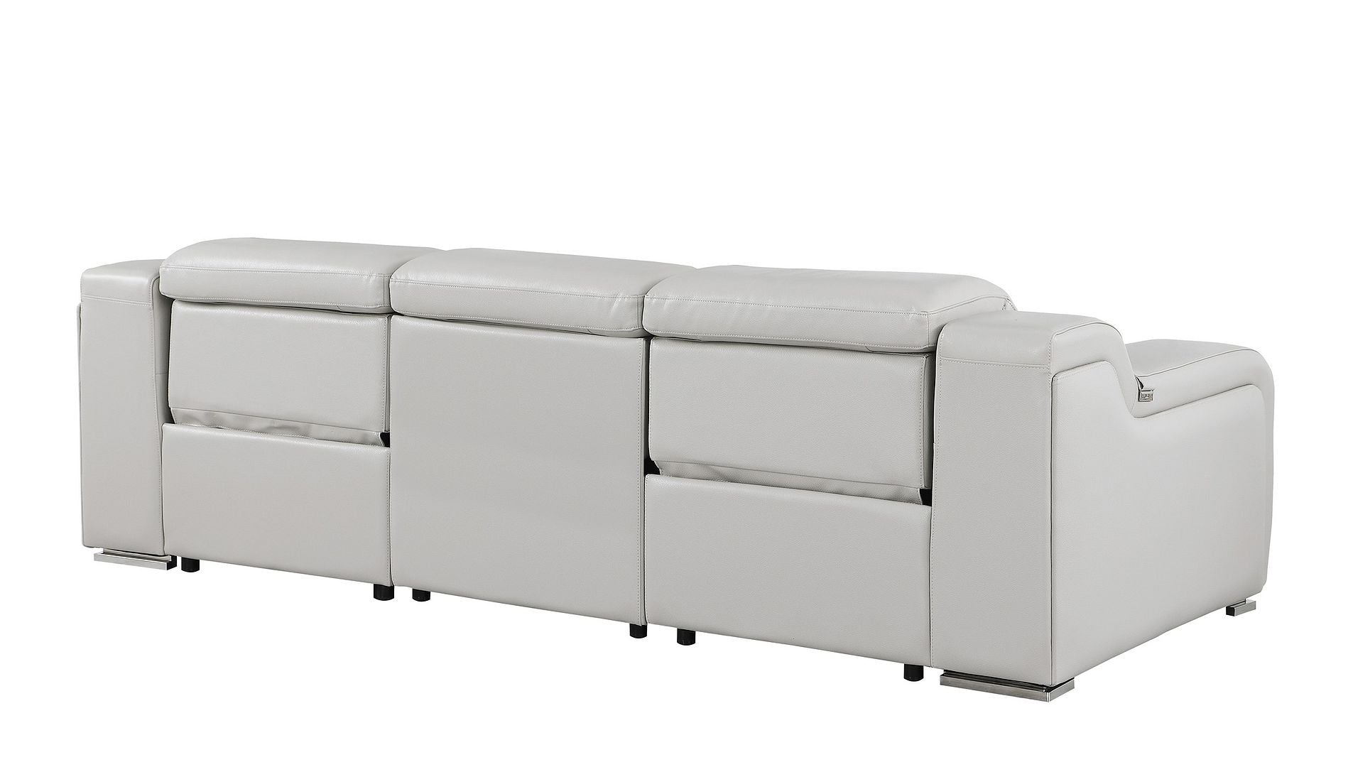103" Light Gray Italian Leather Reclining USB Sofa