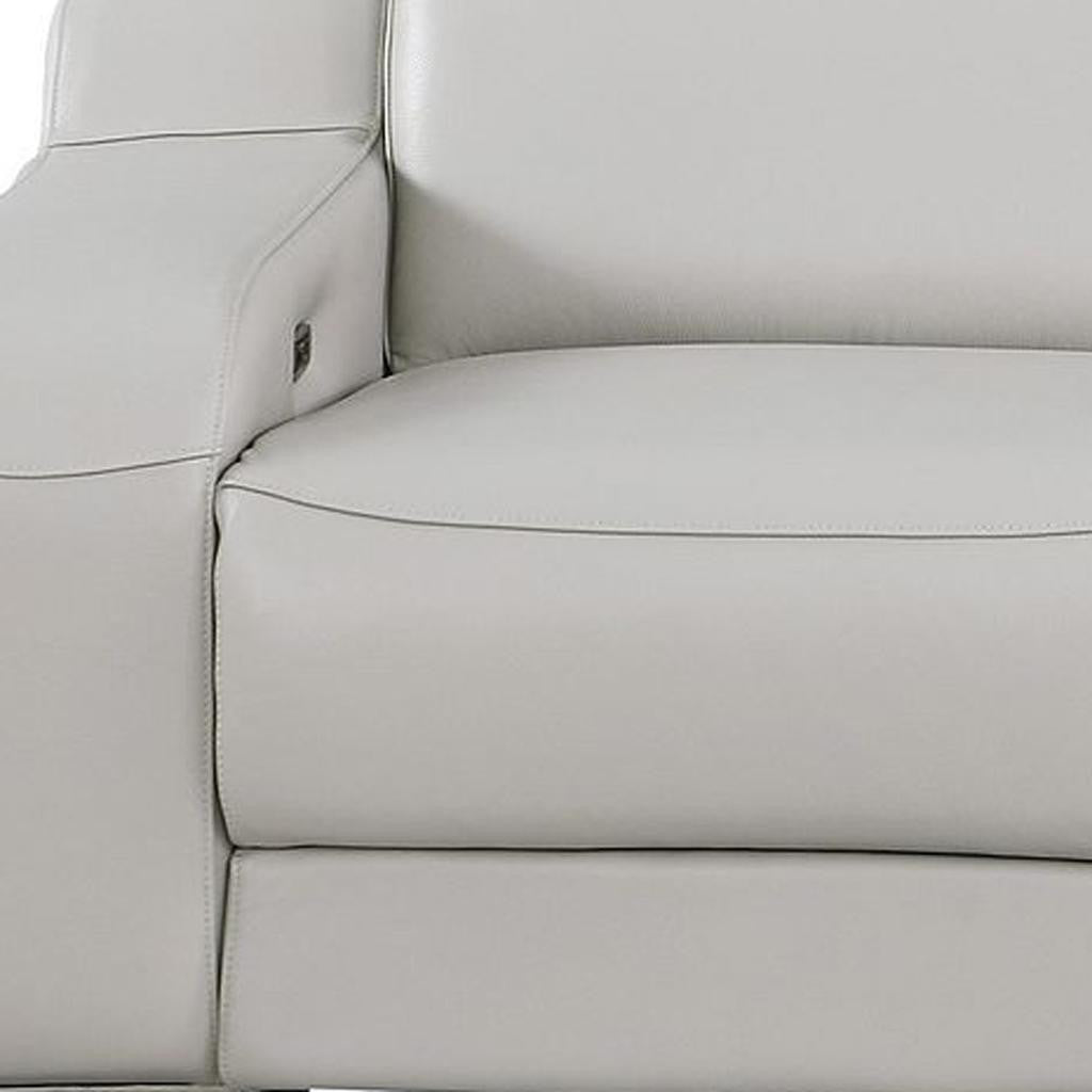 103" Light Gray Italian Leather Reclining USB Sofa