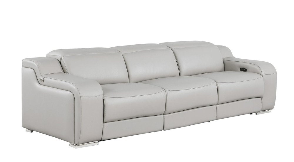 103" Beige Italian Leather Reclining USB Sofa