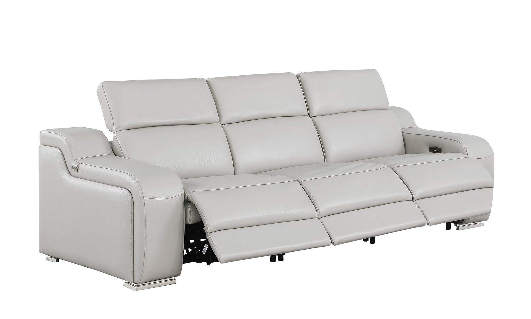 103" Light Gray Italian Leather Reclining USB Sofa