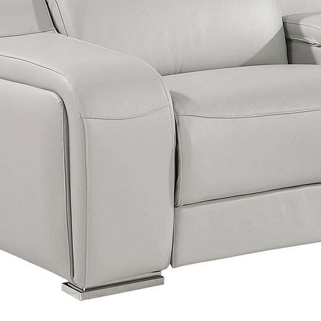 129" Light Gray Italian Leather Reclining USB Sofa