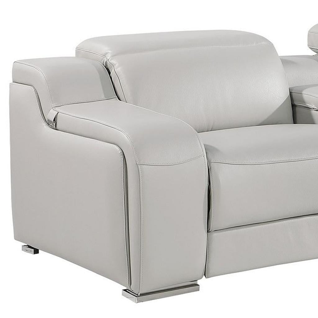 129" Light Gray Italian Leather Reclining USB Sofa