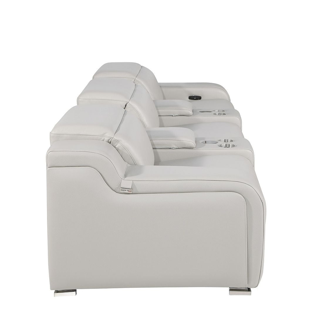 129" Light Gray Italian Leather Reclining USB Sofa