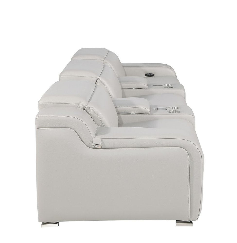 129" Beige Italian Leather Reclining USB Sofa
