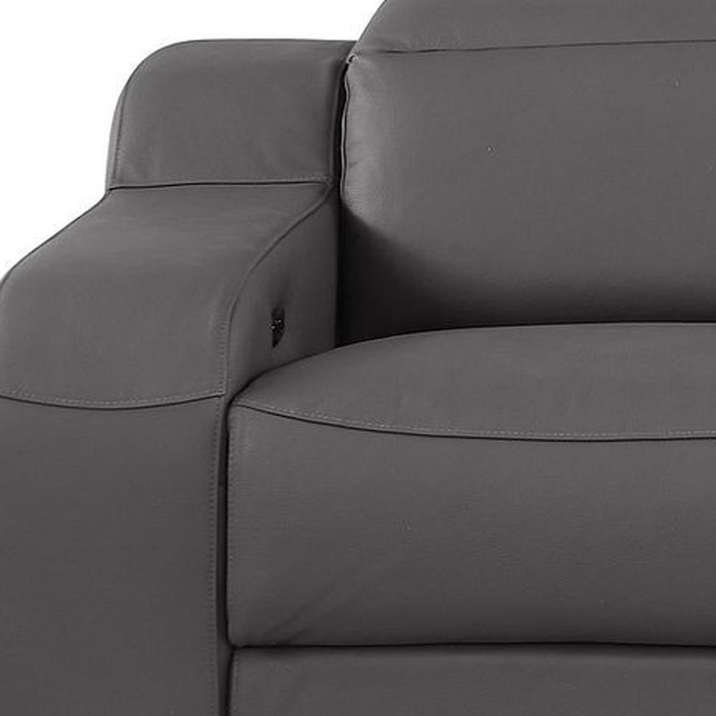 103" Dark Gray Italian Leather Reclining USB Sofa