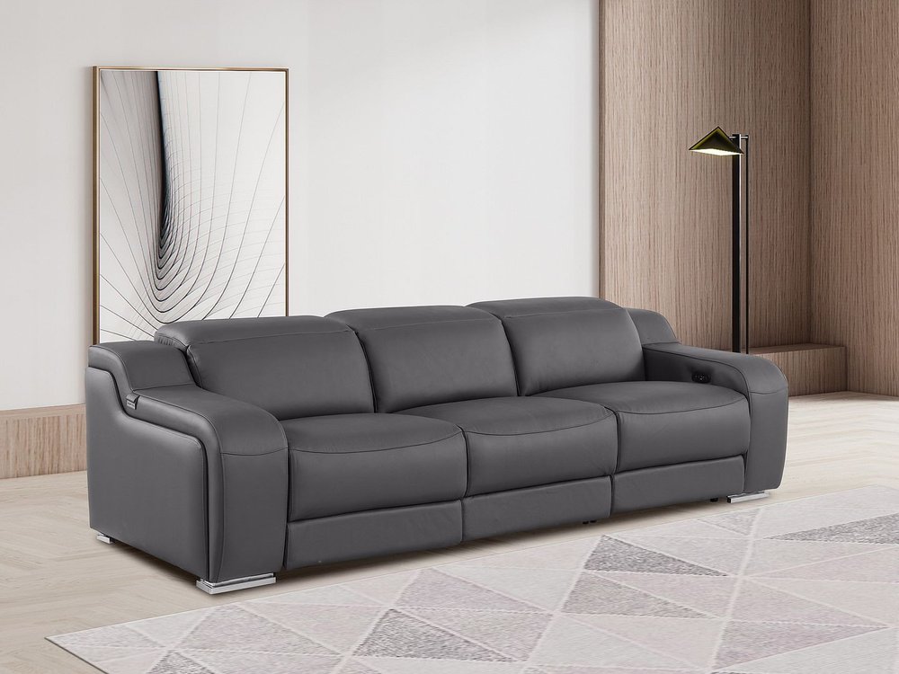 103" Beige Italian Leather Reclining USB Sofa