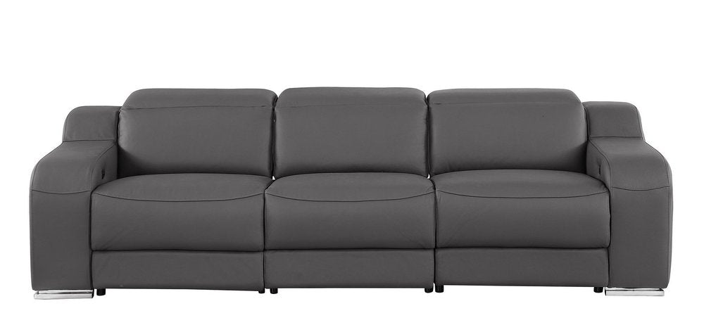 103" Beige Italian Leather Reclining USB Sofa