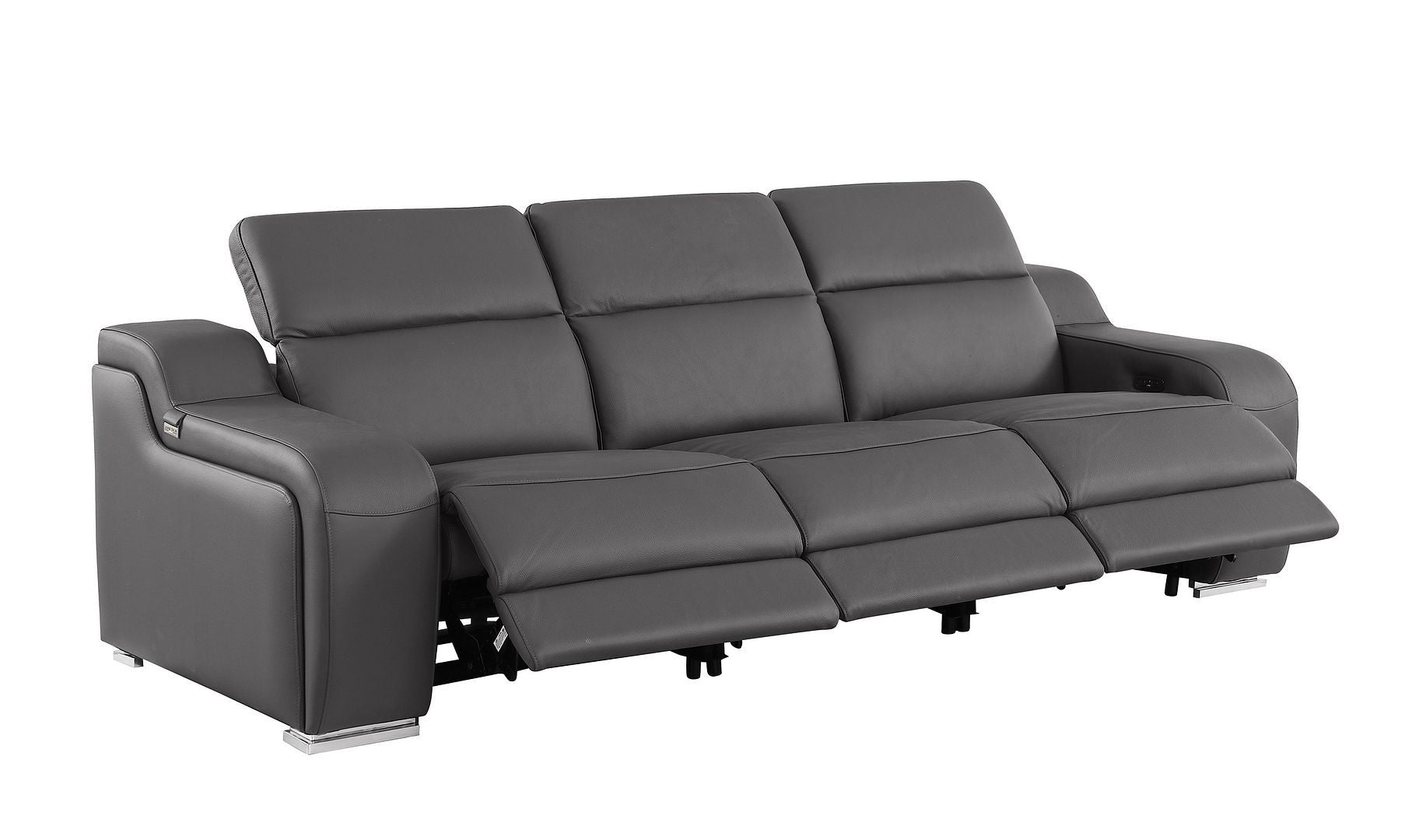 103" Dark Gray Italian Leather Reclining USB Sofa