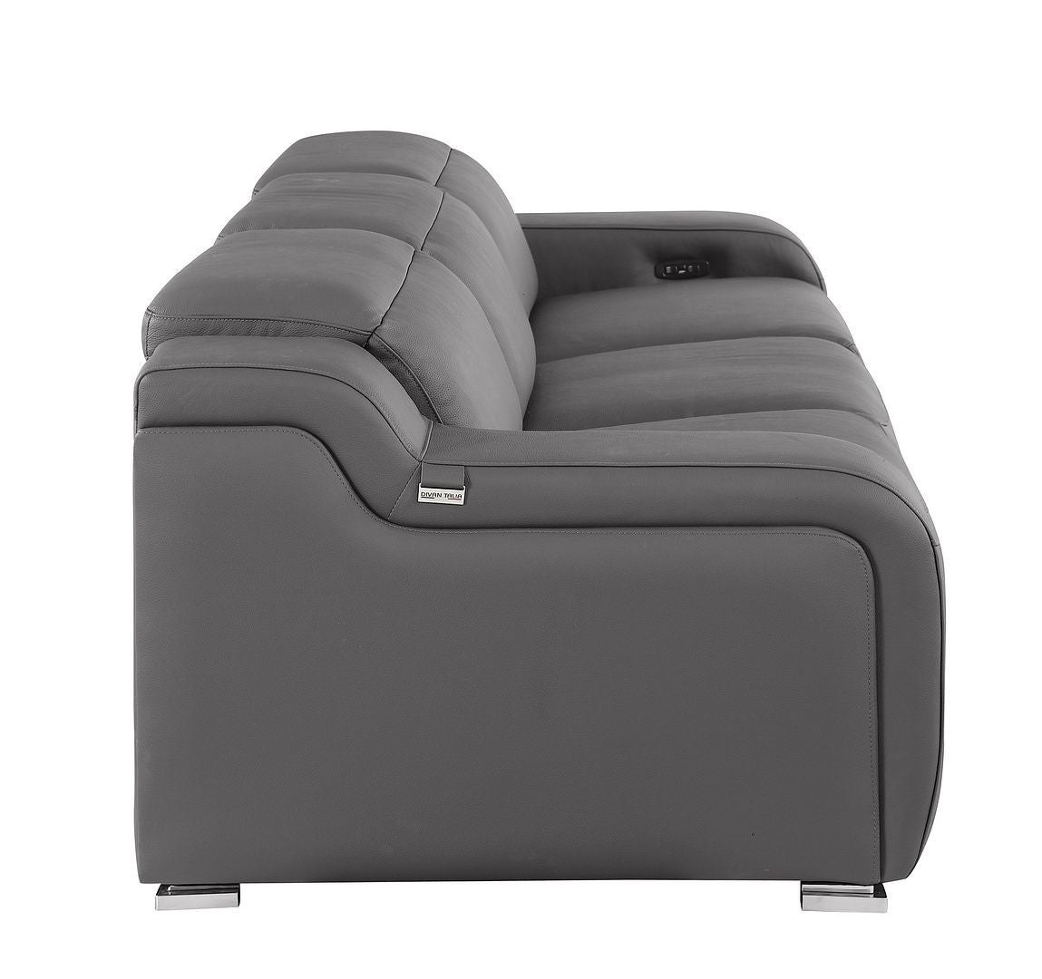 103" Dark Gray Italian Leather Reclining USB Sofa