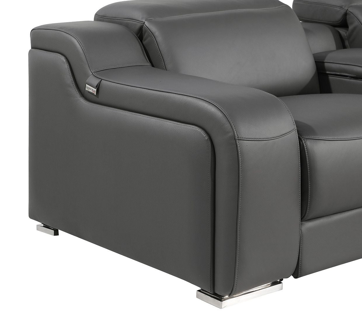 103" Dark Gray Italian Leather Reclining USB Sofa
