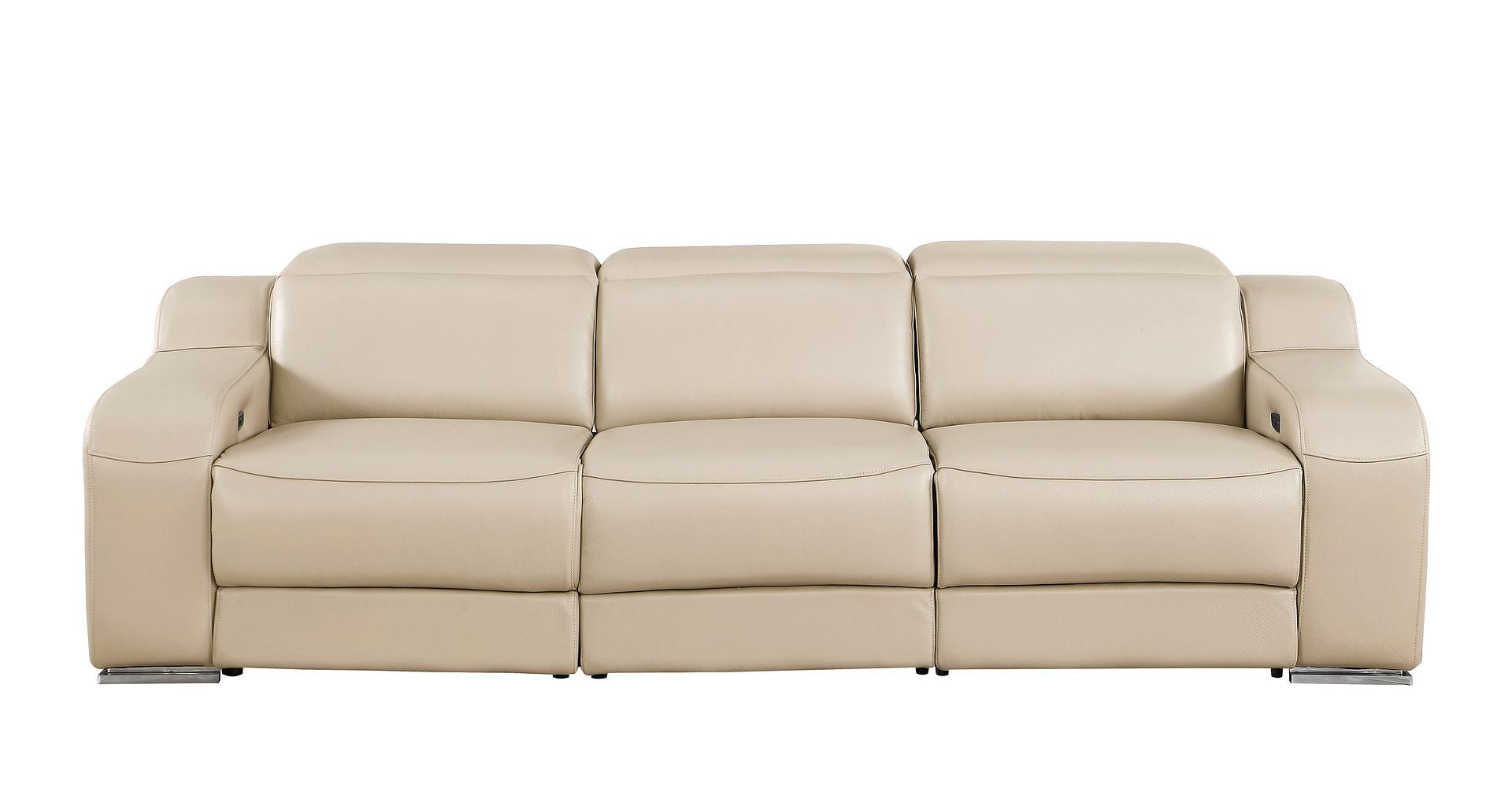 103" Beige Italian Leather Reclining USB Sofa