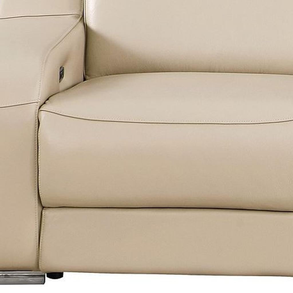 103" Beige Italian Leather Reclining USB Sofa