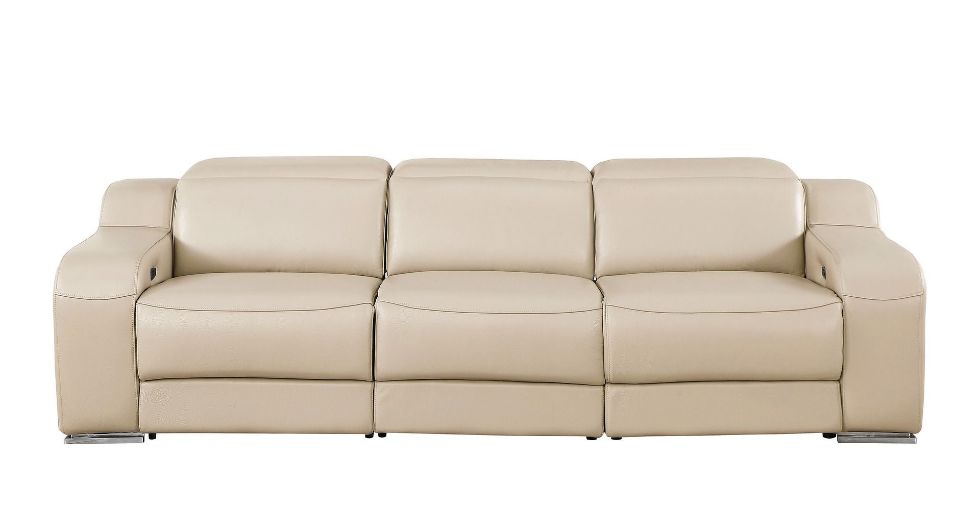 103" Beige Italian Leather Reclining USB Sofa