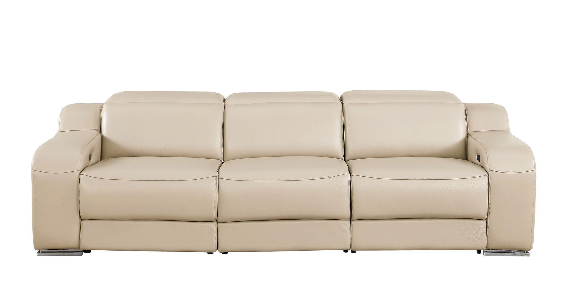 103" Beige Italian Leather Reclining USB Sofa