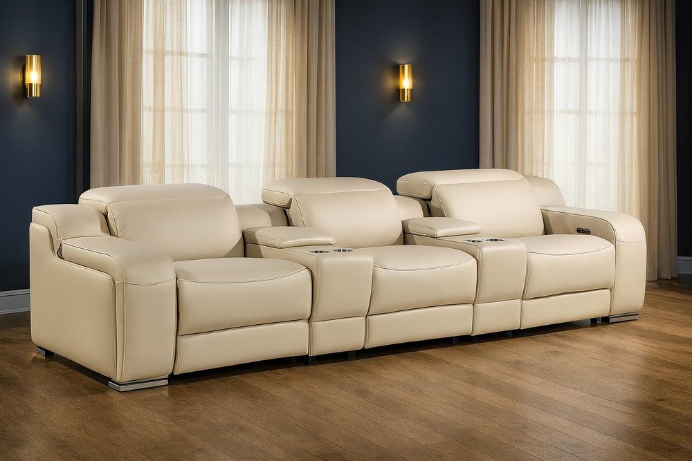 129" Light Gray Italian Leather Reclining USB Sofa