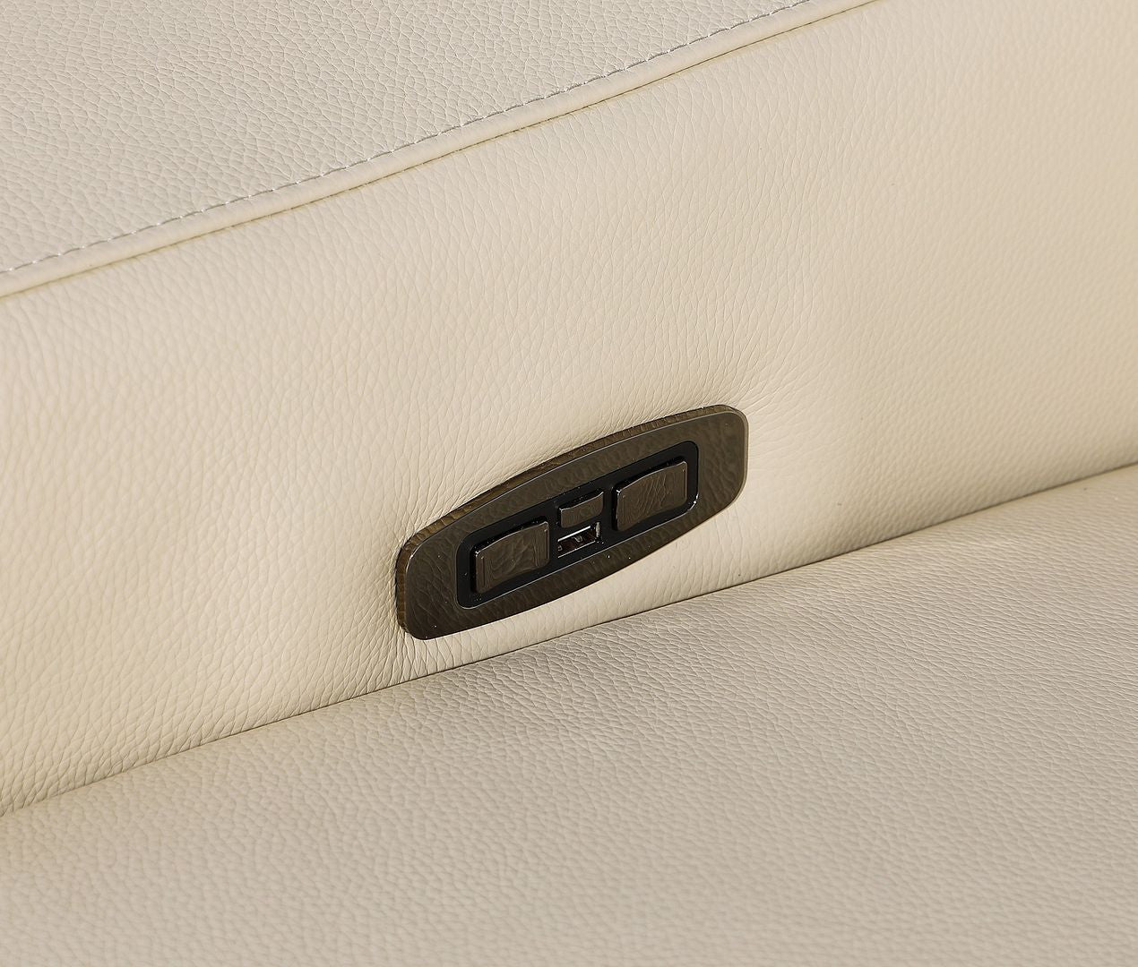 129" Beige Italian Leather Reclining USB Sofa