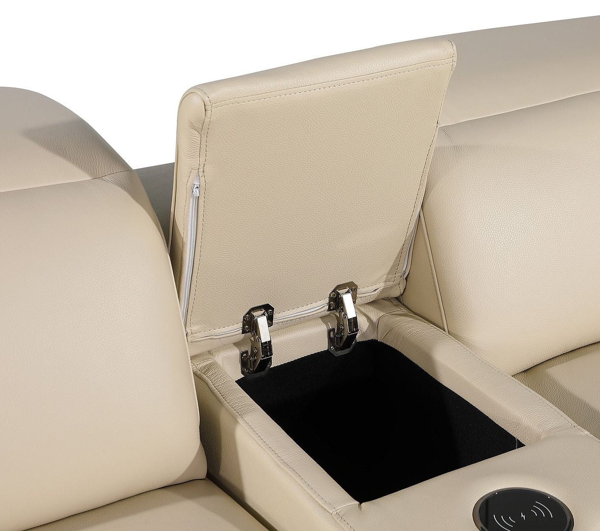 129" Beige Italian Leather Reclining USB Sofa