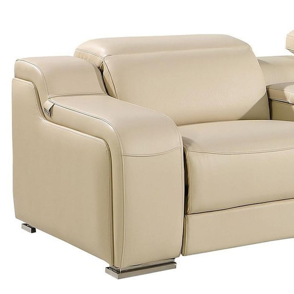 169" Light Gray Italian Leather Reclining USB Sofa