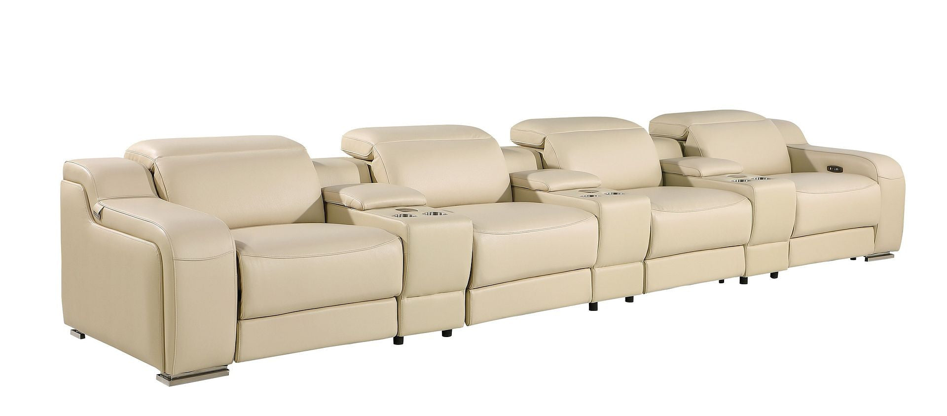 169" Beige Italian Leather Reclining USB Sofa