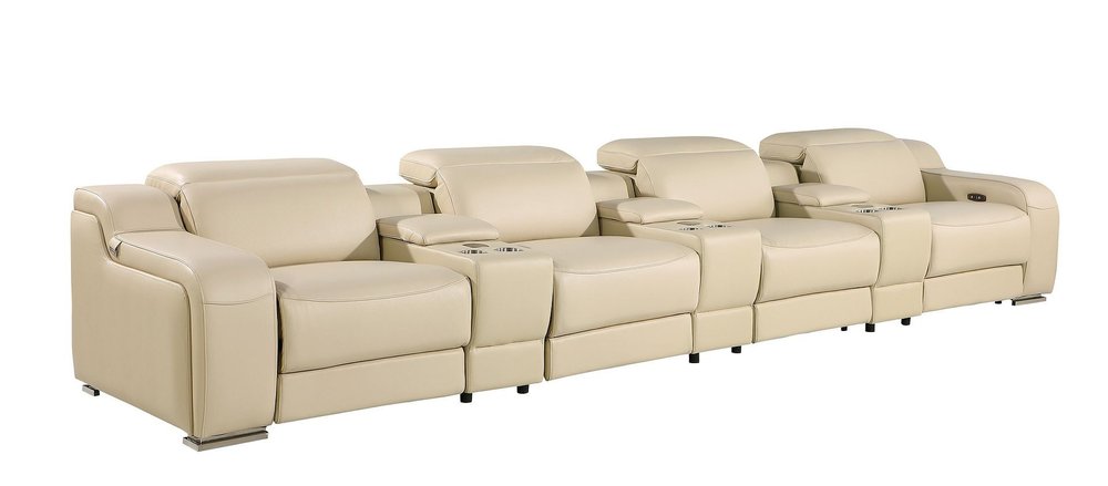 169" Light Gray Italian Leather Reclining USB Sofa
