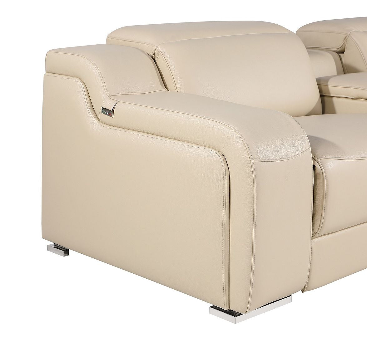 169" Beige Italian Leather Reclining USB Sofa