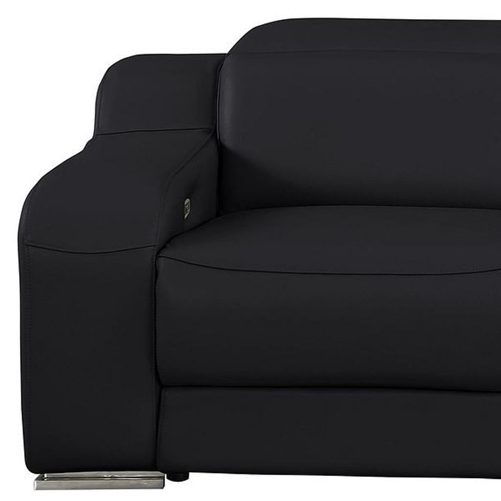 103" Black Italian Leather Reclining USB Sofa
