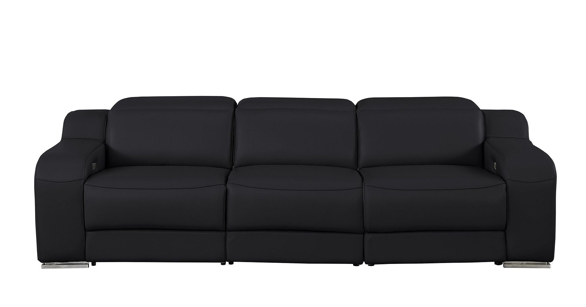 103" Black Italian Leather Reclining USB Sofa