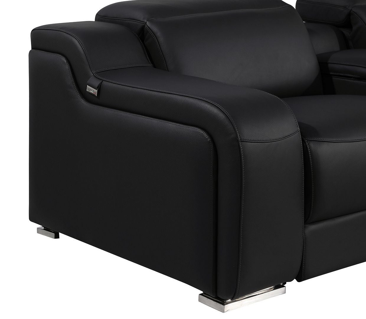 103" Black Italian Leather Reclining USB Sofa