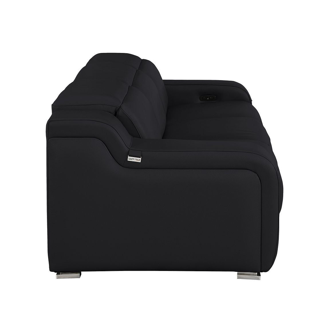 103" Black Italian Leather Reclining USB Sofa