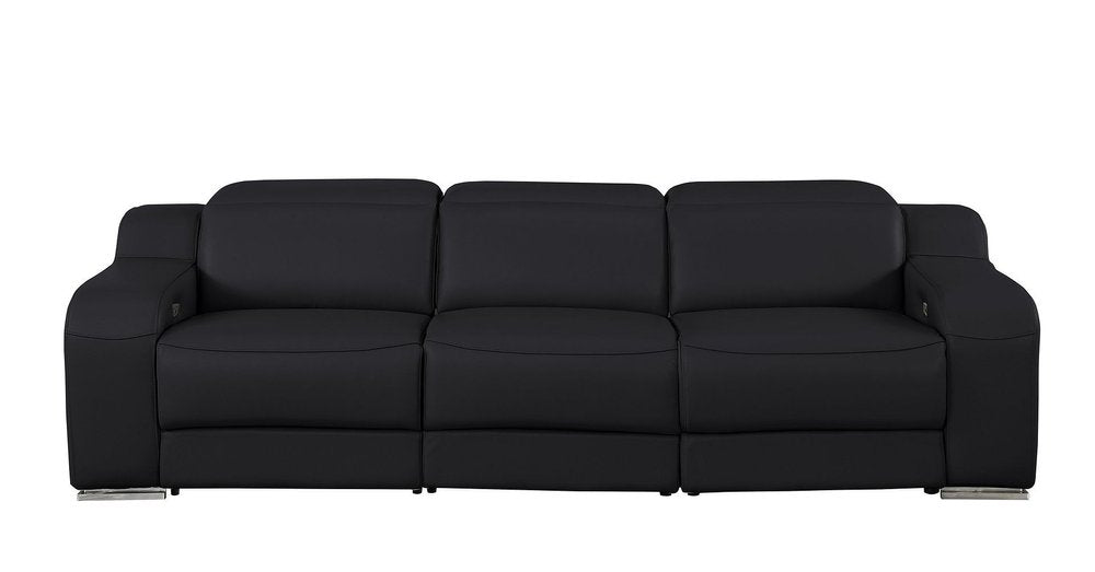 103" Light Gray Italian Leather Reclining USB Sofa