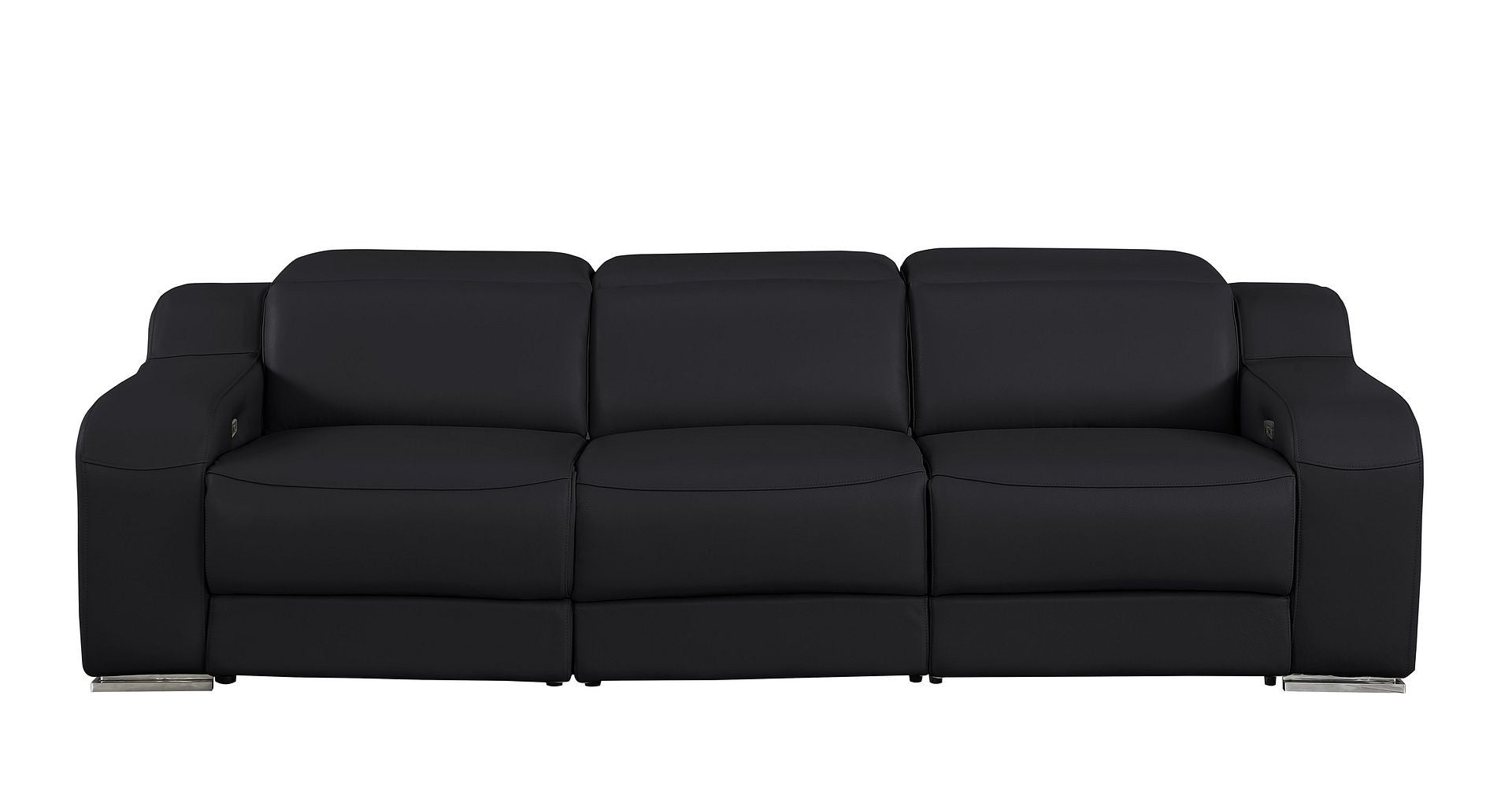 103" Black Italian Leather Reclining USB Sofa