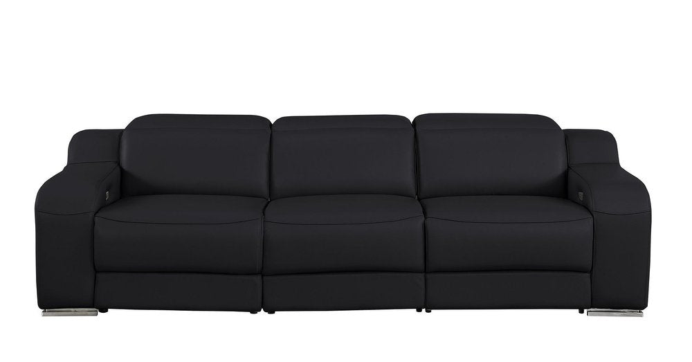 103" Light Gray Italian Leather Reclining USB Sofa