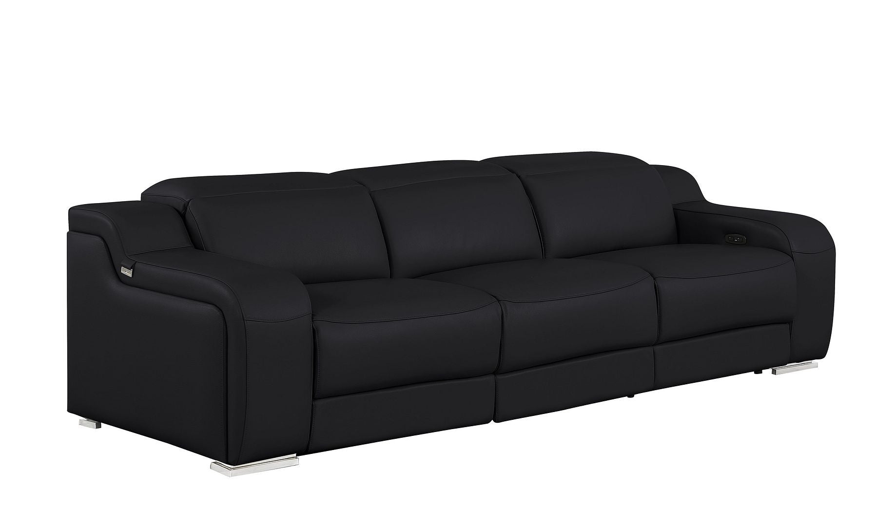 103" Black Italian Leather Reclining USB Sofa