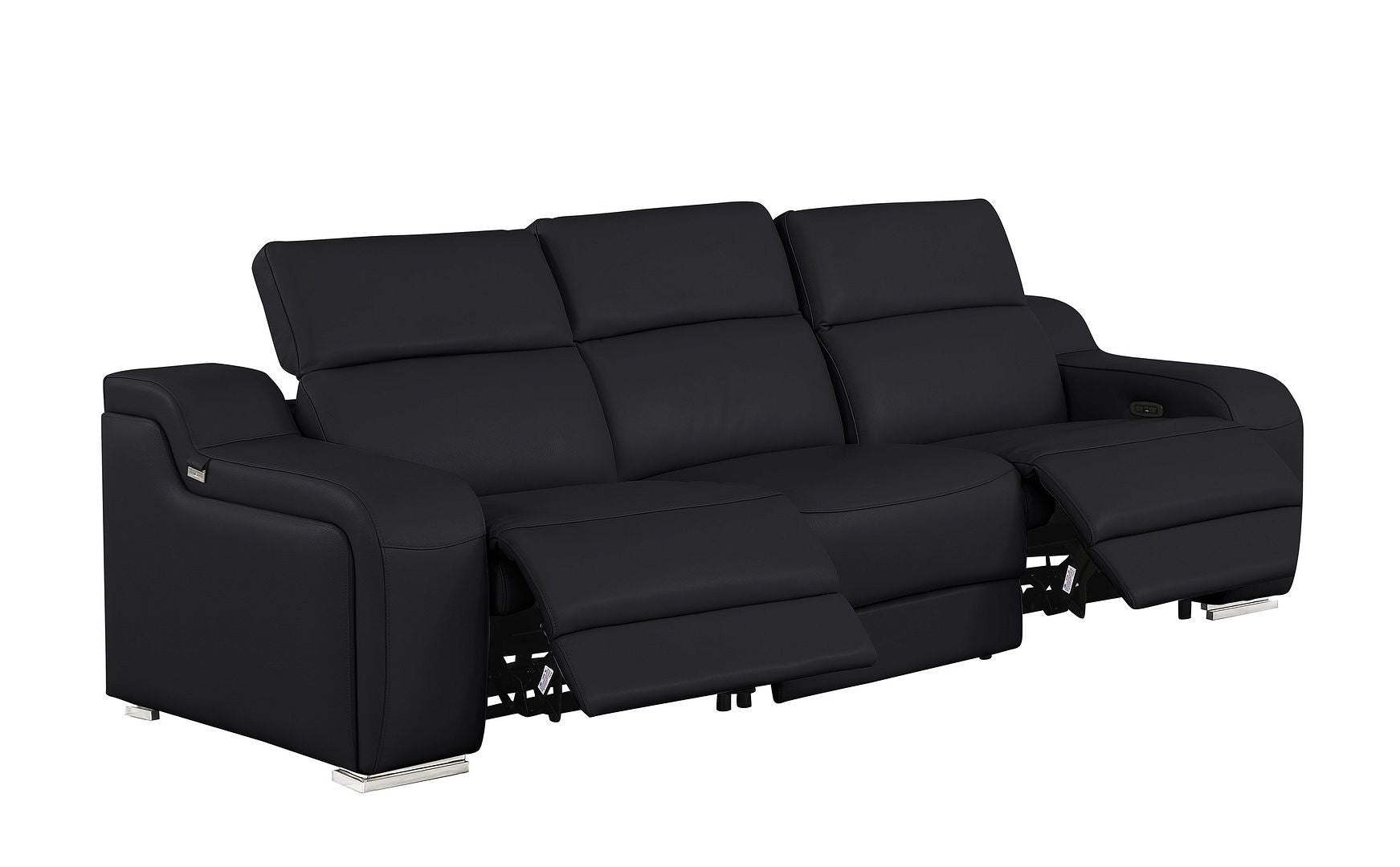 103" Black Italian Leather Reclining USB Sofa