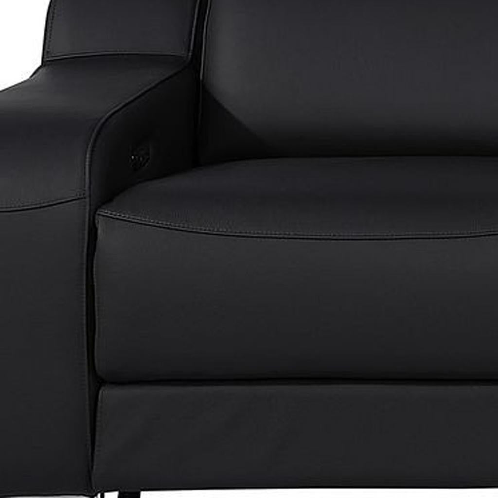 129" Black Italian Leather Reclining USB Sofa