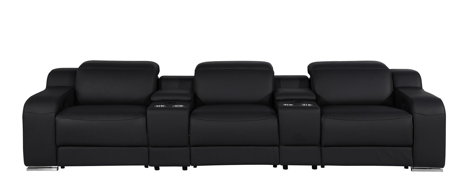 129" Black Italian Leather Reclining USB Sofa