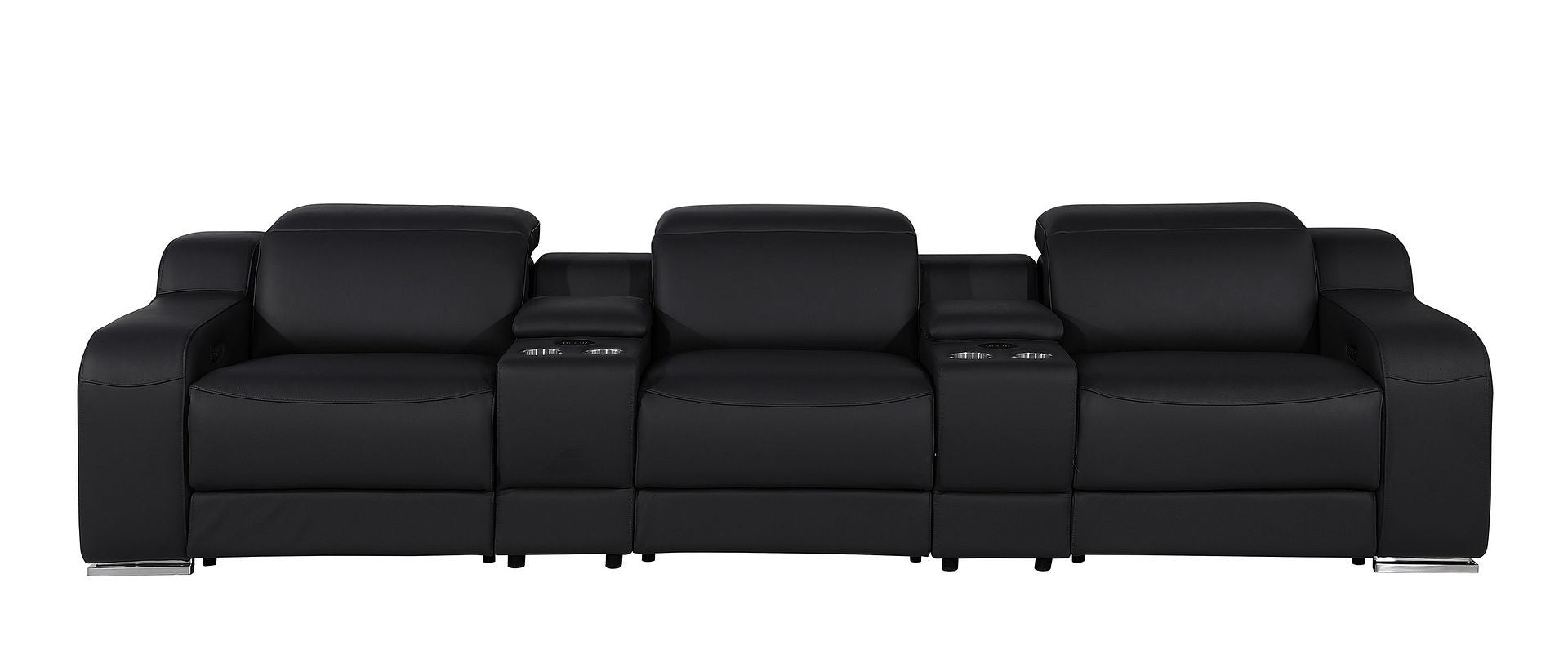129" Black Italian Leather Reclining USB Sofa