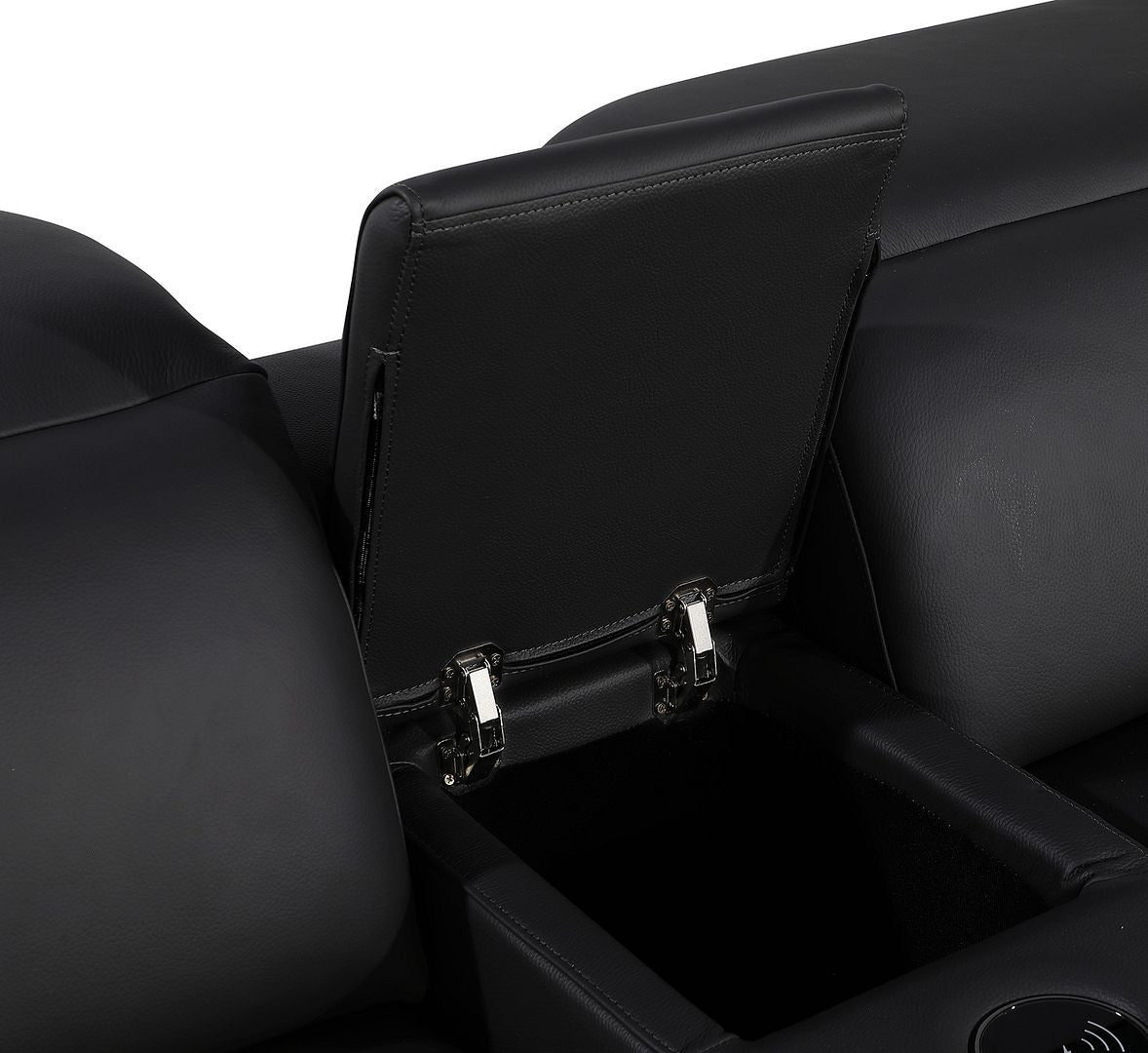 129" Black Italian Leather Reclining USB Sofa