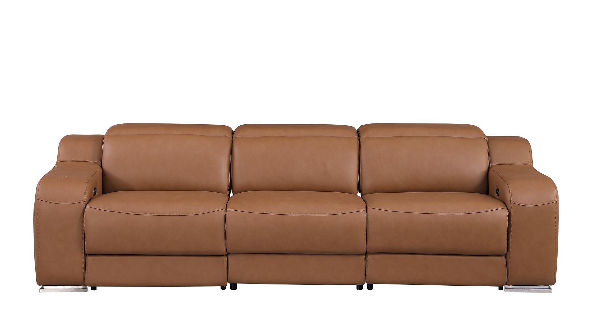 103" Chestnut Italian Leather Reclining USB Sofa