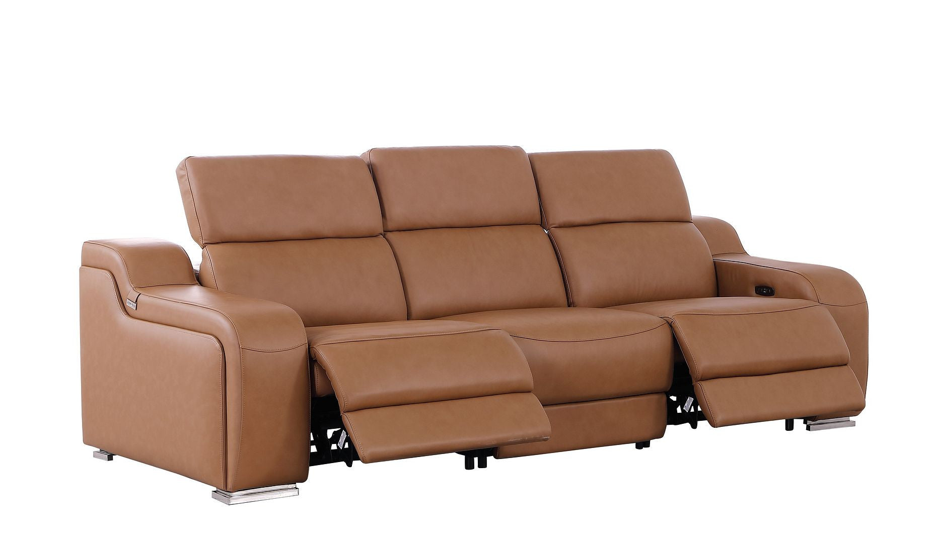 103" Chestnut Italian Leather Reclining USB Sofa