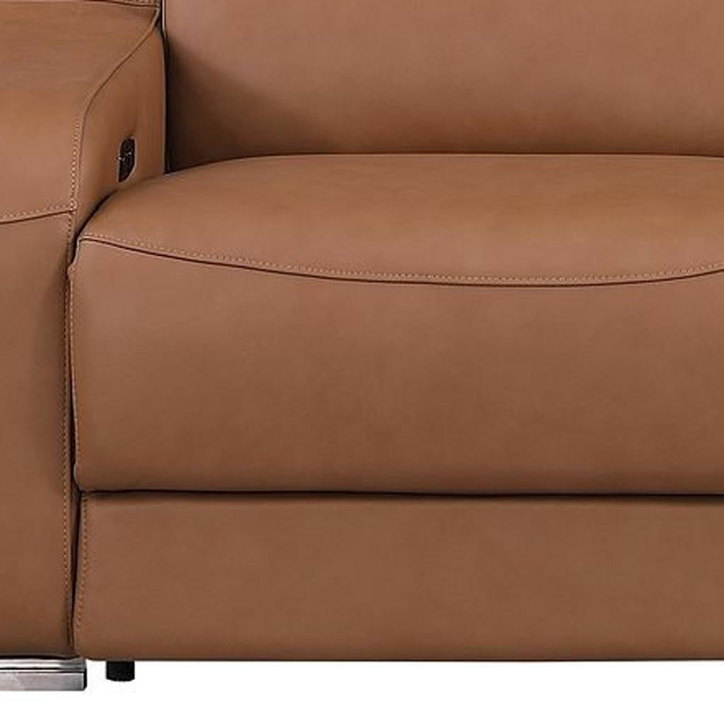 103" Chestnut Italian Leather Reclining USB Sofa