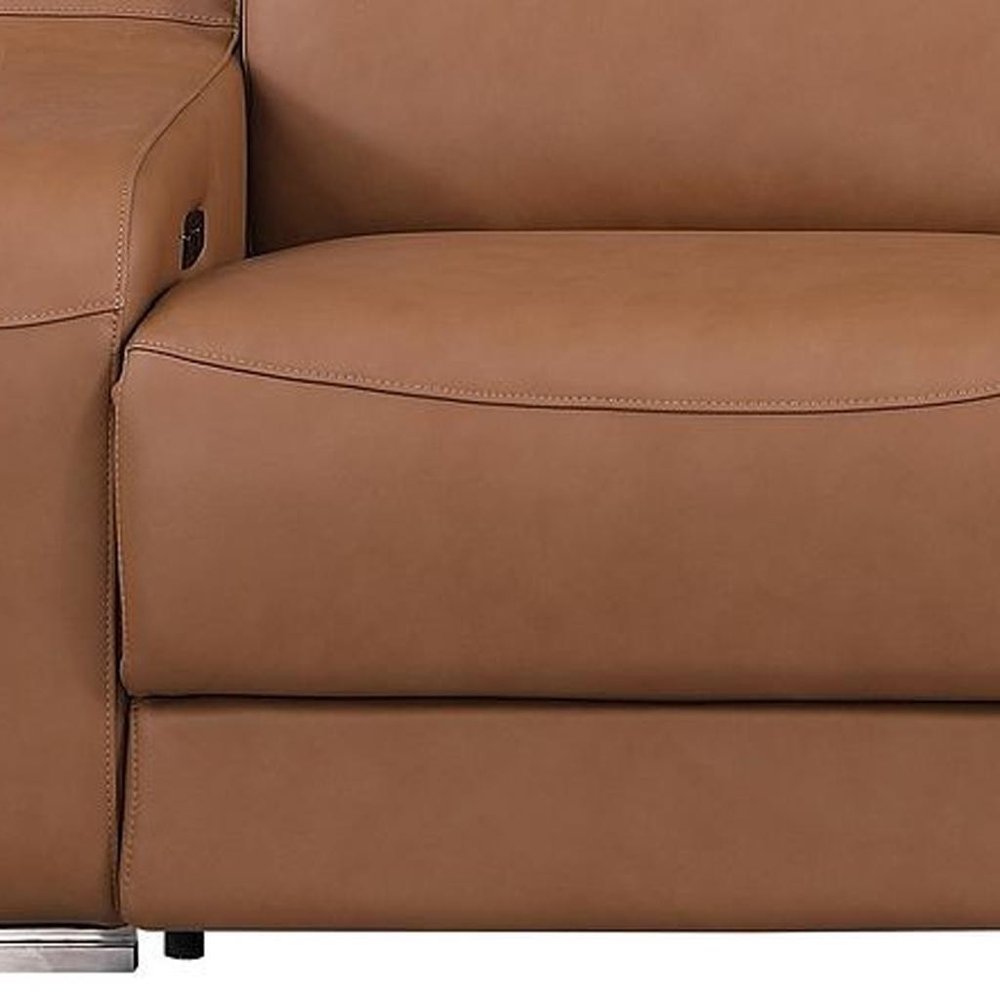 103" Light Gray Italian Leather Reclining USB Sofa